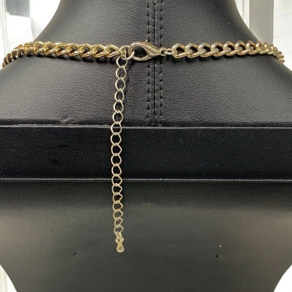 Black White & Gold Articulated Chevron Necklace Gold Tone Chain 17"L 3" Extender - Picture 4 of 5